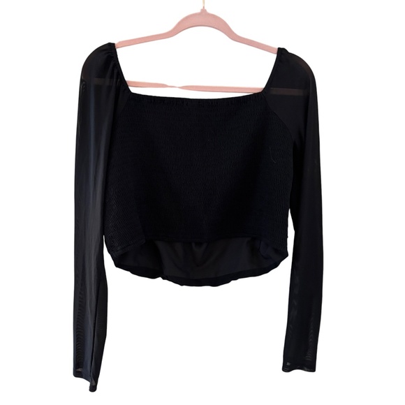 American Eagle Black Ruched Mesh Long Sleeve Top XL - Picture 6 of 9